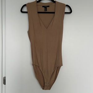 Tan V Neck Bodysuit Top - size small